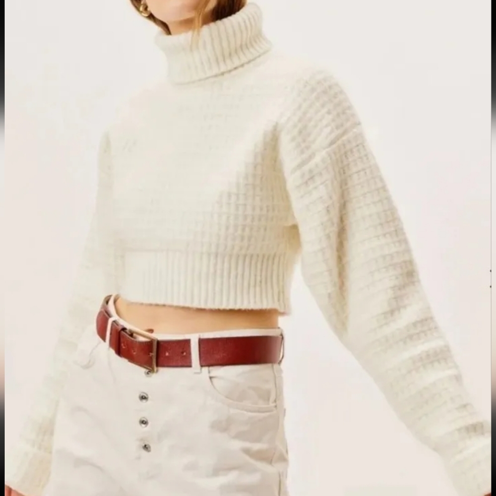 FOR LOVE AND LEMONS CROP IVORY TURTLE NECK SWEATER SZ XS NWT